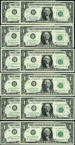 FR. 1900 A-L $1 1963 Federal Reserve Note 12 Note District Set Choice CU+