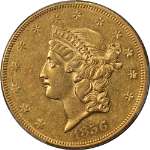 1856-P Liberty Gold $20 PCGS AU53 Great Eye Appeal Strong Strike