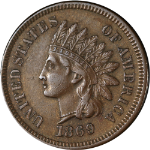 1869 Indian Cent Choice AU/BU Superb Eye Appeal Strong Strike