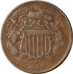 1864 Two (2) Cent Piece 'Small Motto' Nice VF Key Date Great Eye Appeal