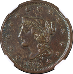 1842 Large Cent Large Date NGC AU58 BN N.9 R.3 Great Eye Appeal Nice Strike