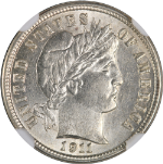 1911-P Barber Dime NGC MS62 Blast White Superb Eye Appeal Strong Strike