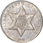 1861 Three (3) Cent Silver - CU. AU, With Scratches