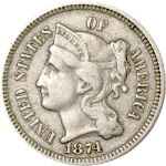 1874 Three (3) Cent Nickel