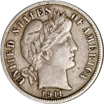 1911-S Barber Dime - Choice