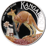 2024 Australia 1 Ounce Silver $1 Proof Kangaroo High Relief Coloured OGP STOCK