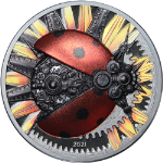2021 Mongolia 3 Ounce Silver 2000 Togrog Clockwork Mechanical Ladybug Proof OGP