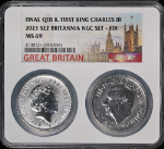2023 Britannia Silver 2 Pound 2 Coin Set Final QEII & 1st Charles NGC MS69