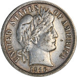 1916-S Barber Dime - Harshly Cleaned