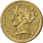 1846-P Liberty Gold $5 Large Date PCGS AU50 Nice Eye Appeal Nice Strike