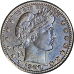 1900-S Barber Quarter Nice AU Details Nice Eye Appeal Nice Strike - Color