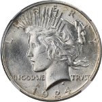 1924-P Peace Dollar NGC MS66 Great Eye Appeal Strong Strike