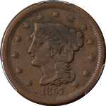 1857 Large Cent Small Date PCGS VF35 Key Date Nice Eye Appeal Nice Strike