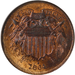1864 Two (2) Cent Piece Large Motto NGC MS65 RB Superb Eye Appeal Strong Strike