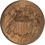 1865 Two (2) Cent Piece PCGS MS64 RD OGH Plain '5' Great Eye Appeal