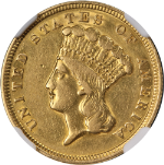1854-P Indian Princess Gold $3 NGC AU50 Nice Eye Appeal Nice Strike
