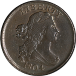 1804 Half Cent &#39;Plain 4, Stemless Wreath&#39; Choice AU C-13 R.1 Strong Strike