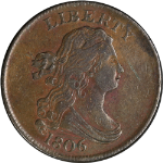 1806 Half Cent &#39;Small 6, Stemless Wreath&#39; Choice XF C-1 R.1 Great Eye Appeal