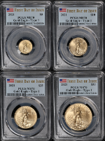 2021 Gold American Eagle Type 1 - 4 Coin Mint State Set PCGS MS70