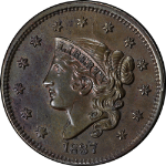1837 Large Cent Beaded Cords Small Letters Nice Unc N.9 R.1 Great Eye Appeal
