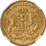 1878 J Germany Gold 20 Mark Hamburg NGC AU58