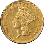 1866 Indian Princess Gold $3 PCGS AU53 Key Date Nice Eye Appeal Nice Strike