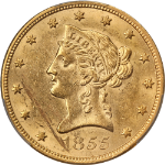 1855-P Liberty Gold $10 PCGS Unc Details Nice Luster Strong Strike