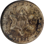 1851 Three (3) Cent Silver ANACS MS61 Nice Luster Strong Strike