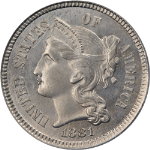 1881 Three (3) Cent Nickel PCGS MS63 Nice Luster Nice Strike