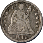 1848 Seated Liberty Dime ANACS VF25 Superb Eye Appeal Strong Strike