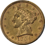 1854-P Liberty Gold $5 PCGS AU53 Nice Eye Appeal