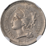1876 Three (3) Cent Nickel NGC AU58 Great Eye Appeal Strong Strike