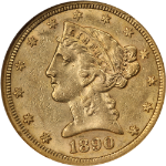 1890-CC Liberty Gold $5 NGC AU58 Nice Eye Appeal Nice Strike