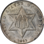 1862/1 Three (3) Cent Silver CAC Sticker PCGS MS66+ Blazing White Gem