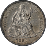 1863-S Seated Liberty Dime ANACS AU58 Details Key Date Decent Eye Appeal
