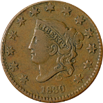 1830 Large Cent - N.2 R.2+ Choice+