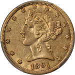 1891-CC Liberty Gold $5 PCGS AU53 Nice Eye Appeal Nice Strike
