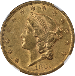 1861-P Liberty Gold $20 CAC Sticker NGC AU58 Granite Lady Hoard Nice Eye Appeal