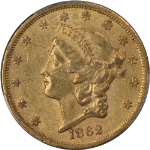 1862-S Liberty Gold $20 CAC Sticker PCGS AU53 Granite Lady Hoard Nice Strike