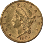 1865-S Liberty Gold $20 CAC Sticker PCGS AU55 Granite Lady Hoard Nice Eye Appeal