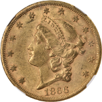 1866-S Liberty Gold $20 w/ Motto CAC Sticker NGC AU55 FS-301 Misplaced Date