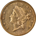 1870-S Liberty Gold $20 NGC AU58 Great Eye Appeal Strong Strike