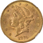 1879-S Liberty Gold $20 NGC MS62 Eureka Gold Collection Superb Eye Appeal