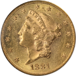 1881-S Liberty Gold $20 PCGS MS62 Superb Eye Appeal Strong Strike