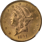 1891-S Liberty Gold $20 NGC MS63 Great Eye Appeal Strong Strike