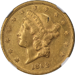 1892-P Liberty Gold $20 NGC AU55 Key Date Nice Luster Nice Strike