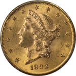 1892-S Liberty Gold $20 PCGS MS64 Great Eye Appeal Strong Strike