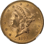 1893-P Liberty Gold $20 NGC MS63 Nice Eye Appeal Strong Strike