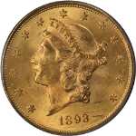 1893-S Liberty Gold $20 PCGS MS64 Great Eye Appeal Strong Strike
