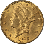 1906-P Liberty Gold $20 PCGS MS63 Key Date Fantastic Luster Nice Strike